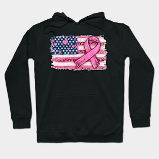 American Flag Pink Ribbon Leopard Breast Cancer Awarenes Hoodie